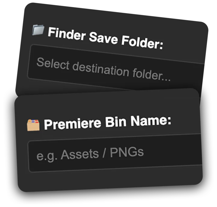 Clipboard It panel with destination folder and bin name fields